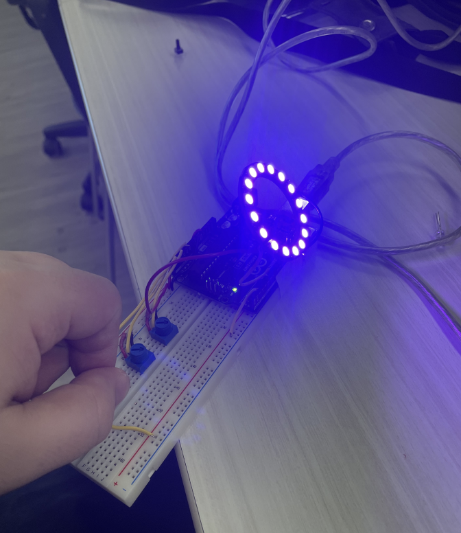 Turning the knob to test if the colours would change and to ensure it went through all colour values included. 